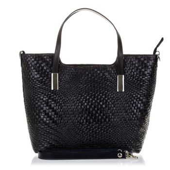 Sac fourre-tout Fiumicino pour femme Entrelacs gravés en cuir suédé - Noir 6