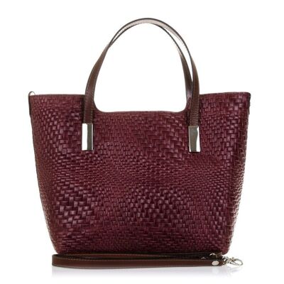 Fiumicino Women's Tote Bag. Genuine Leather Suede Engraved Interlacing - Garnet