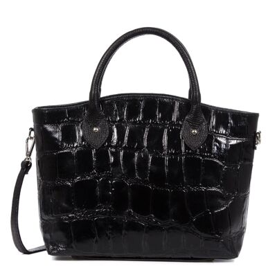 Imperia Bolso tote Mujer.Piel auténtica Gamuza Grabado Cocodrilo - Negro