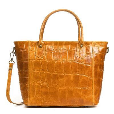 Imperia Women's Tote Bag. Genuine Leather Crocodile Embossed Suede - Orange