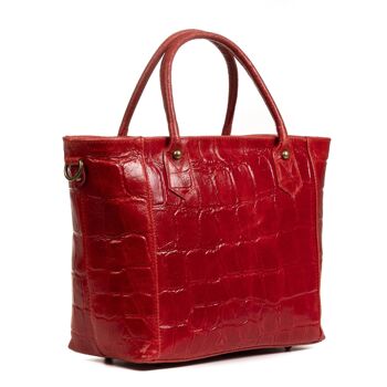 Sac fourre-tout Imperia pour femme en cuir véritable et daim embossé crocodile - Rouge 7