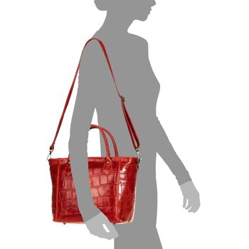 Sac fourre-tout Imperia pour femme en cuir véritable et daim embossé crocodile - Rouge 9