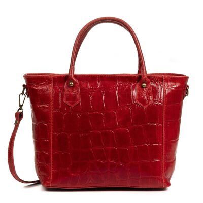 Imperia Women's Tote Bag. Genuine Leather Suede Embossed Crocodile - Red