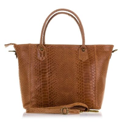 Imperia Women's Tote Bag. Genuine Leather Suede Embossed Snake - Brown
