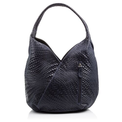 Jesi Bolso de hombro Mujer.Piel auténtica Gamuza Grabado Entrelazado - Azul Oscuro