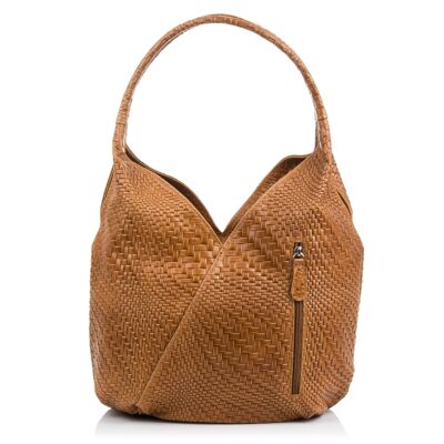 Jesi Women's Shoulder Bag. Genuine Leather Suede Engraving Interlacing - Leather