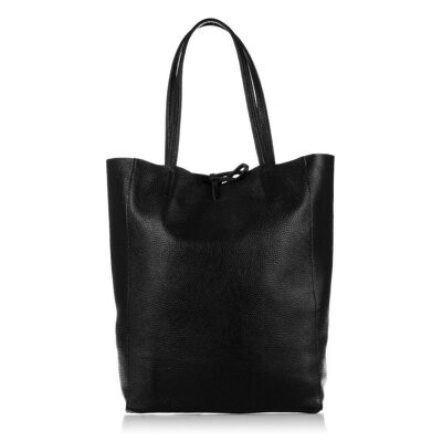 Sibari Women's Shopper Bag. Dollaro Genuine Leather - Black