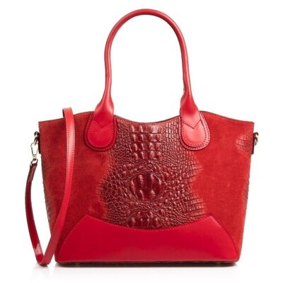 Vercurago Women's Tote Bag. Genuine Leather Suede Crocodile Engraving Ruga - Red