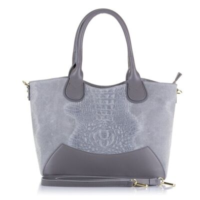 Vercurago Women's Tote Bag. Genuine Leather Suede Crocodile Engraving Ruga - Grey; Light grey