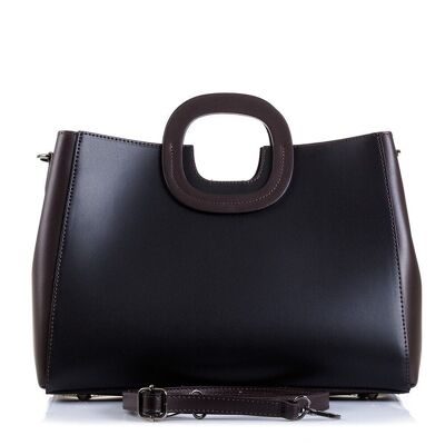 Adina Women's Tote Bag. Ruga Genuine Leather - Black; Chocolate Brown