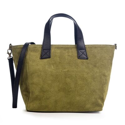 Agnese Women's Tote Bag. Genuine Suede Leather - Olive Green