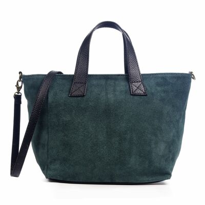 Agnese Women's Tote Bag. Genuine Suede Leather - Petrol Blue