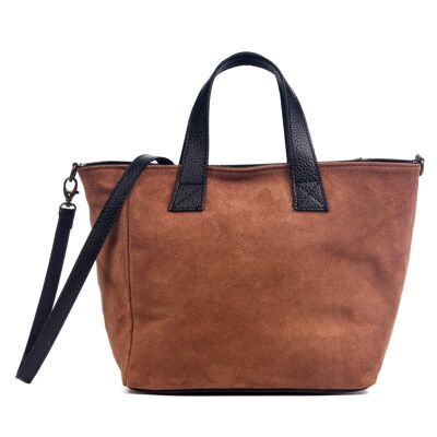 Agnese Women's tote bag. Genuine Suede Leather - Earth