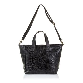 Sac Fourre-tout Cassandra pour Femme Gravure Arabesque en Cuir Véritable Daim - Noir 7