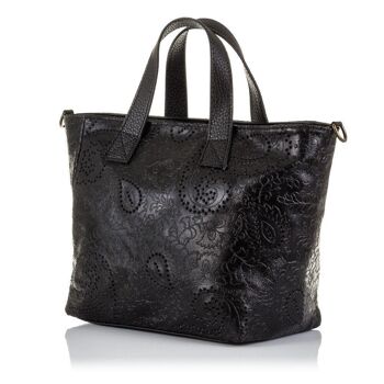 Sac Fourre-tout Cassandra pour Femme Gravure Arabesque en Cuir Véritable Daim - Noir 9