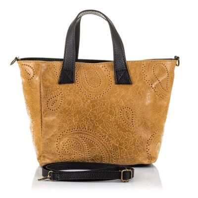 Cassandra Women's Tote Bag. Genuine Leather Suede Arabesque Engraving - Leather