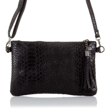 Deanna Sac à Main pour Femme en Cuir Véritable Serpent Gravé en Daim - Noir 1