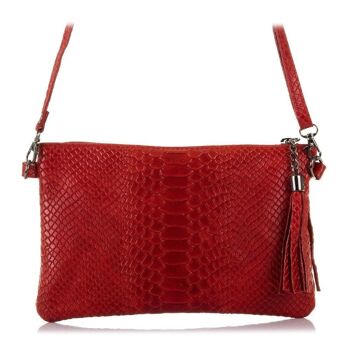 Deanna Sac à main pour femme en cuir véritable daim gaufré serpent - Rouge 7