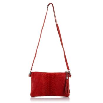 Deanna Sac à main pour femme en cuir véritable daim gaufré serpent - Rouge 3