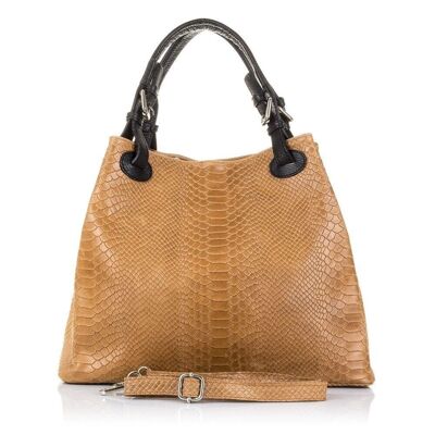 Emanuela Women's Tote Bag. Genuine Leather Suede Engraving Snake - Leather