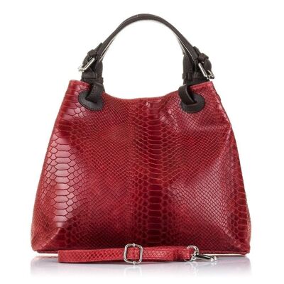Emanuela Women's Tote Bag. Genuine Suede Leather Snake Engraving - Red