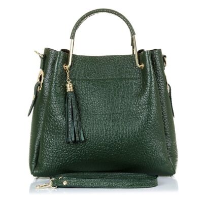 Vivalda Women's Tote Bag. Genuine Leather Dollaro - Dark Green