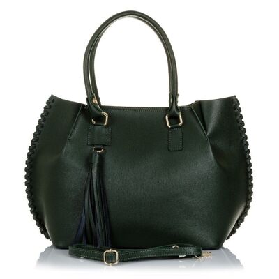 Loredana Women's Tote Bag. Genuine Saffiano Leather - Dark Green
