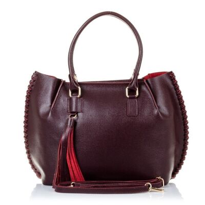 Sac cabas Loredana pour femme en cuir Saffiano véritable - Bordeaux