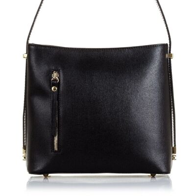 Federica Women's shoulder bag. Genuine Saffiano leather - Black