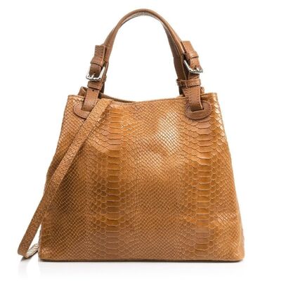 Emanuela Women's tote bag. Genuine Leather Suede Engraved Snake - Leather