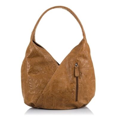 Donia Women's Shoulder Bag. Genuine Leather Suede Arabesque Engraving - Leather