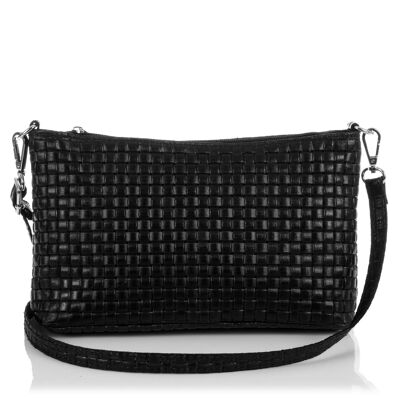 Zia Women's Shoulder Bag. Genuine Leather Suede Geometric Engraving - Black