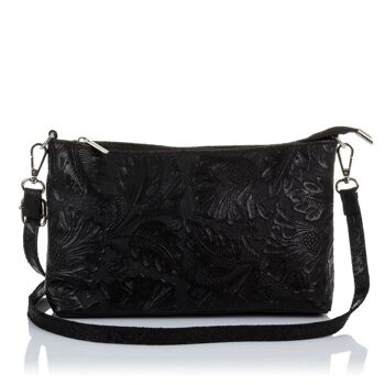 Martia Sac à Bandoulière pour Femme Gravure Arabesque en Cuir Véritable Daim - Noir 6