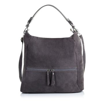 Marcella Sac à Bandoulière pour Femme en Cuir Véritable Daim - Gris 6