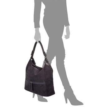 Marcella Sac à Bandoulière pour Femme en Cuir Véritable Daim - Gris 9