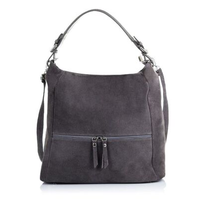 Marcella Women's Shoulder Bag. Genuine Leather Suede - Gray