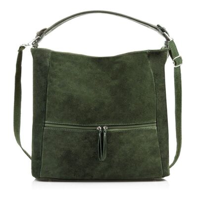 Marcella Women's Shoulder Bag. Genuine Leather Suede - Dark Green