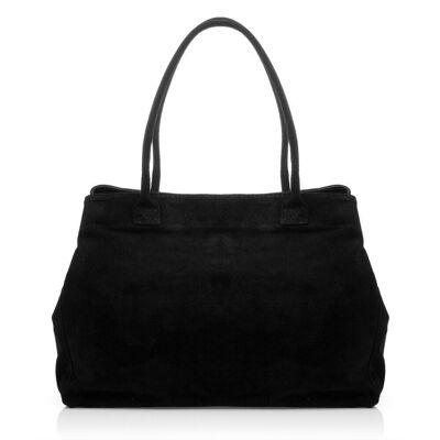 Annagrazia Women's Shopper Bag. Genuine Suede Leather - Black