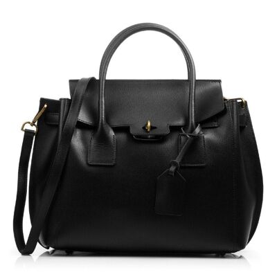 Amina Women's Tote Bag. Palmellato Genuine Leather - Black