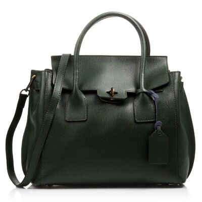 Amina Women's Tote Bag. Palmellato Genuine Leather - Dark Green