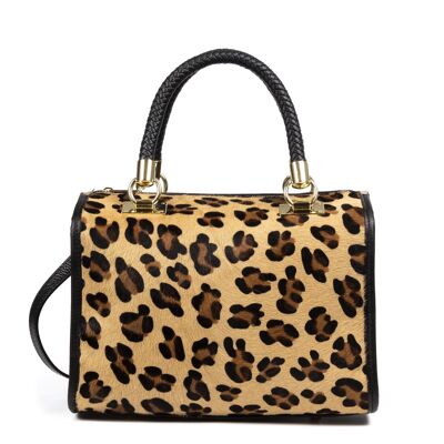 Catena Women's Tote Bag. Genuine Leather Cavallino Leopard Large Dollaro