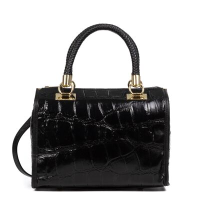 Catena Bolso tote Mujer.Piel auténtica Gamuza Grabado Cocodrilo Grande - Negro