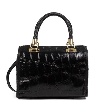 Catena Women's Tote Bag. Genuine Leather Suede Embossed Crocodile Large - Black