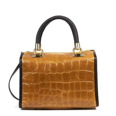 Catena Women's Tote Bag. Genuine Leather Suede Embossed Crocodile Large - Camel