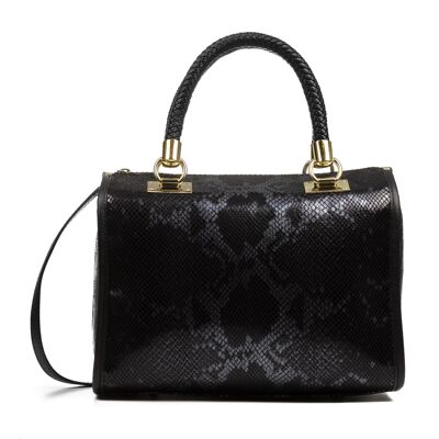 Catena Women's Tote Bag. Genuine Python Suede Leather - Black