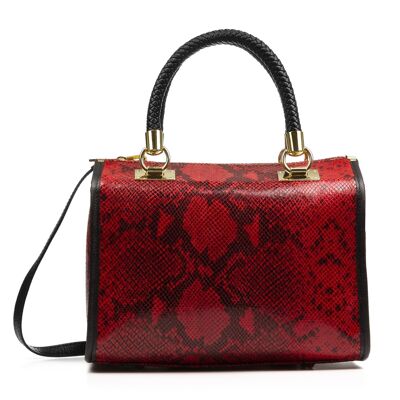 Catena Women's Tote Bag. Genuine Python Suede Leather - Red
