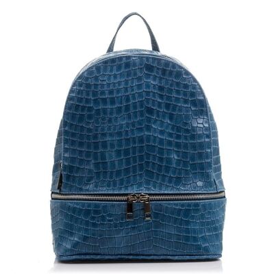 Costanza Women's backpack bag. Genuine Leather Suede Engraving Snake - Blue