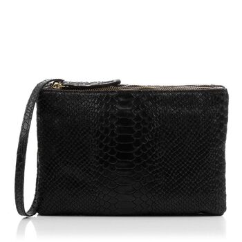 Sac à bandoulière Ersilia pour femme en cuir véritable daim gravure serpent - noir 7