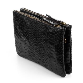 Sac à bandoulière Ersilia pour femme en cuir véritable daim gravure serpent - noir 8