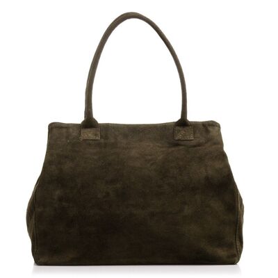 Annagrazia Women's Shopper Bag. Genuine Suede Leather - Dark Green